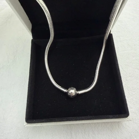Pandora Moments Snake Silver Chain Necklace Class 45cm Chain Necklace Round - Picture 4 of 6